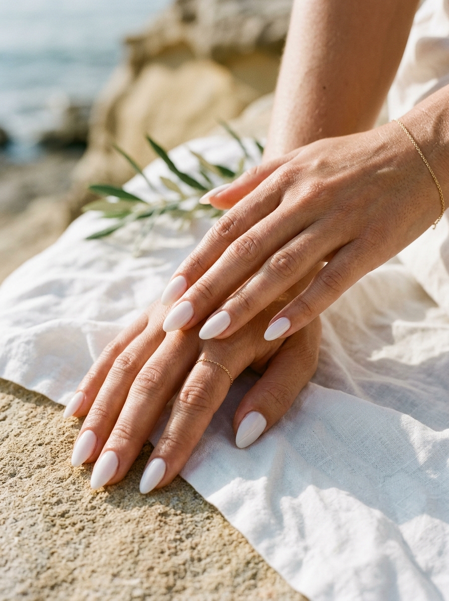 Milky White Vacation Nails